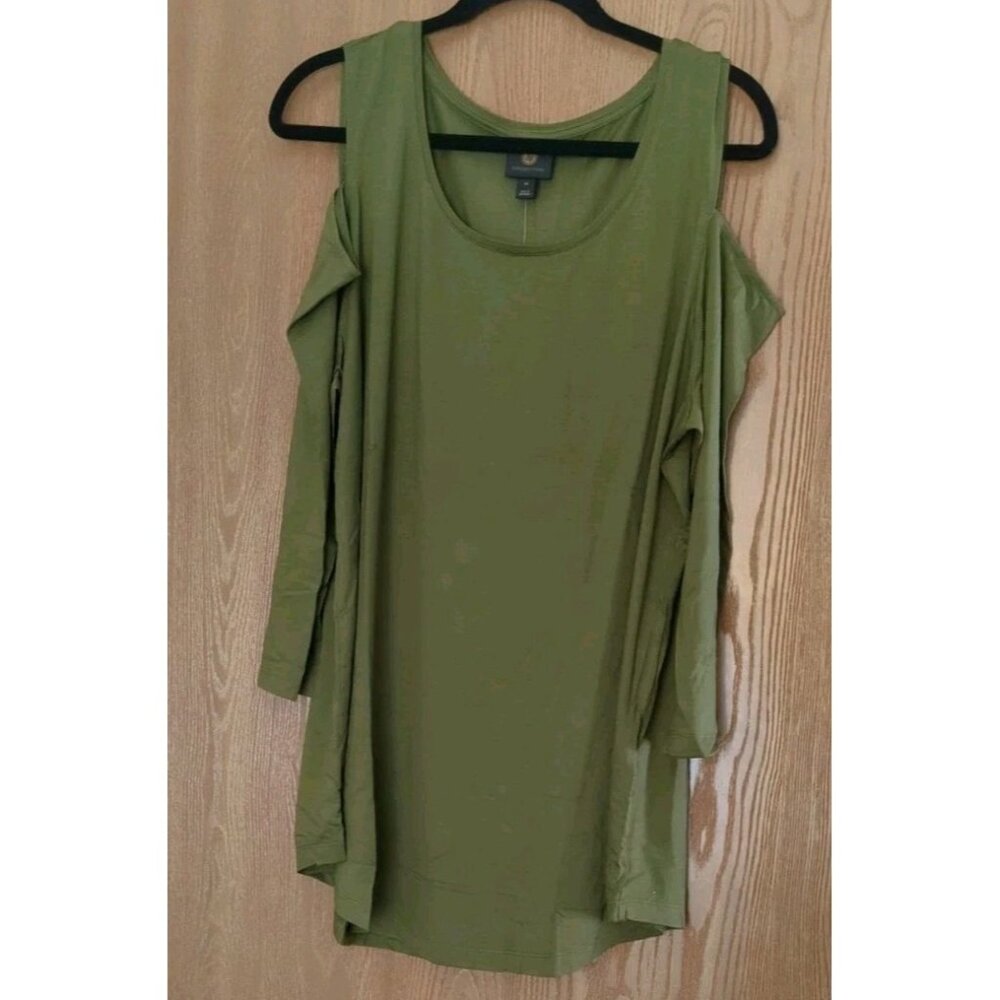 JM Collection Cold Shoulder Womens Size 3X T-Shirt New Avocado Green New W/Tags
